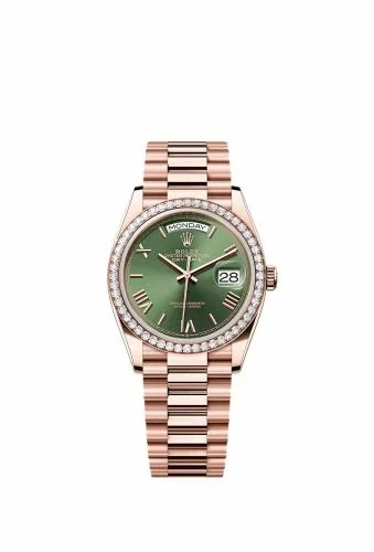 Rolex Day-Date 36 Everose Gold - Diamond / Green - Roman / President 128345RBR-0085 (m128345rbr-0085)